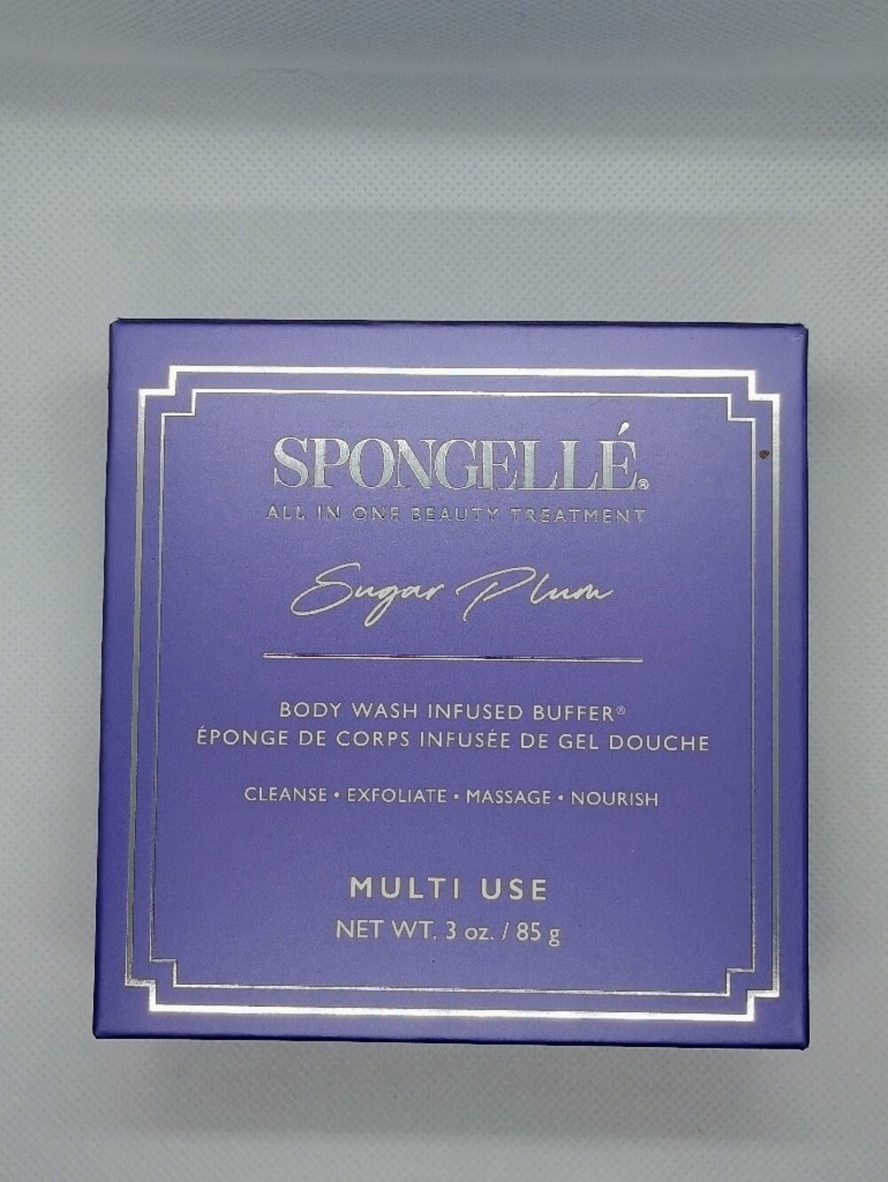 Spongelle Sugar Plum Body Wash Infused Sponge - Purple & Gold Packaging